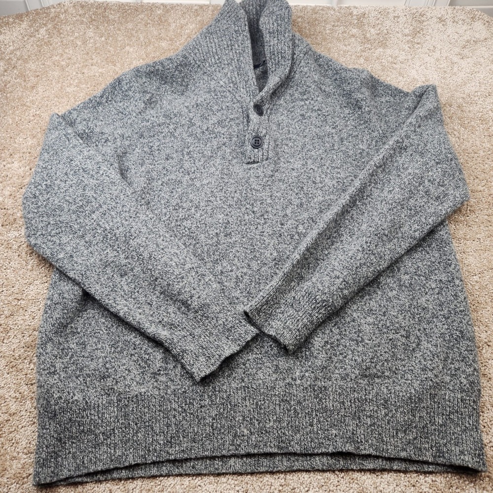 J.Crew Mens Gray 100% Lambswool Shawl Collar Button Pullover Sweater L Grandpa